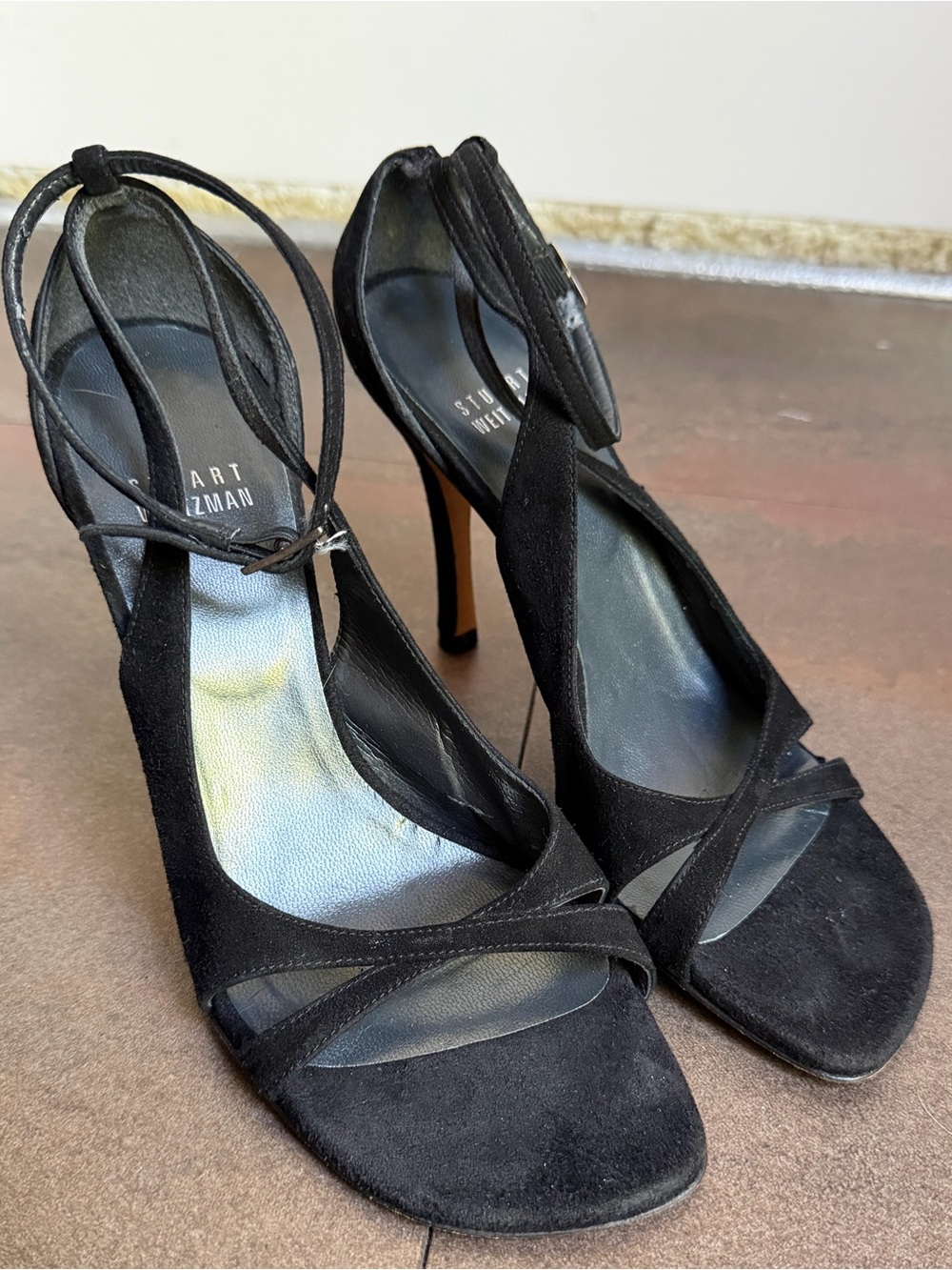 Stuart Weitzman Black Suede Strappy Stiletto Heels